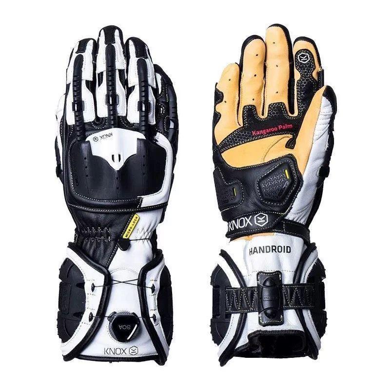Black KNOX™ Handroid MK4 motorcycle gloves by Bean's Moto Booth with armored knuckles and adjustable wrist straps.