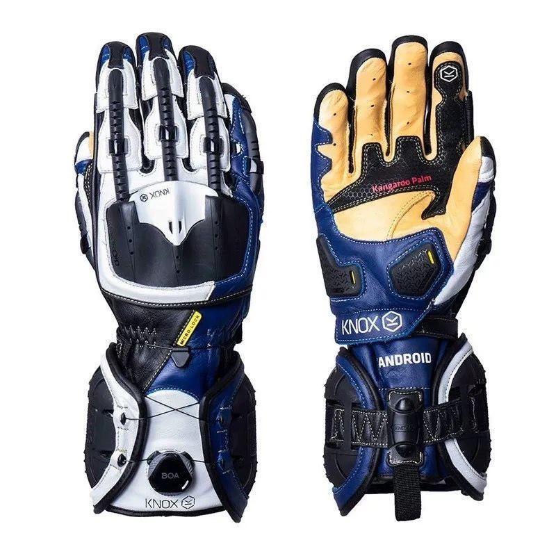 KNOX™ Handroid MK4 motorcycle gloves in black with reinforced knuckles and adjustable wrist strap, designed for motorcycle riding.