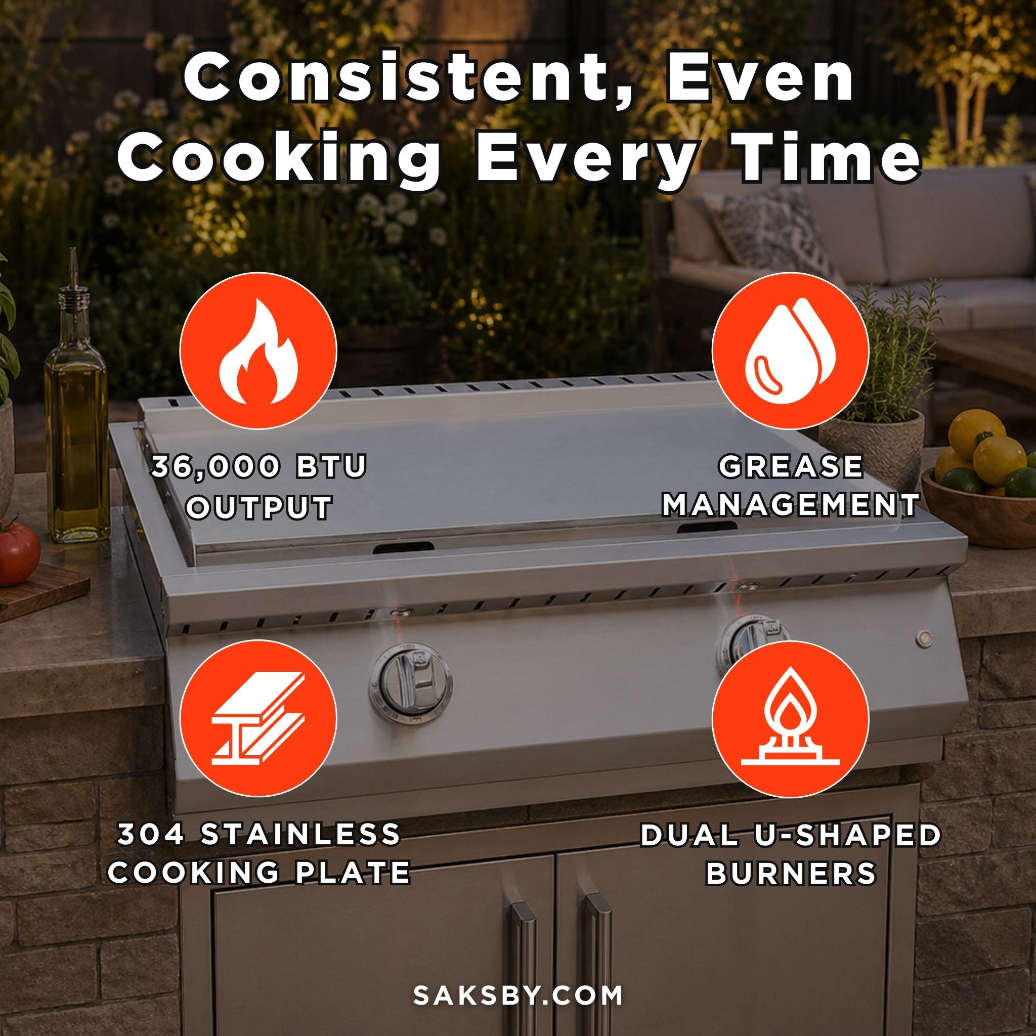 KoKoMo Grills 30-Inch Professional 36K BTU Griddle Outdoor Kitchen Flat Grill With Illuminated Control Knobs (SAK28914) - OVERLANDERS Outfitter