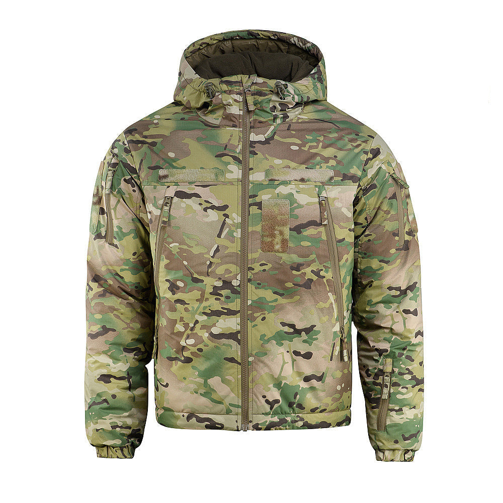 M-TAC Winter Jacket Alpha Gen.IV Pro Primaloft with insulated design, featuring a hood, multiple pockets, and durable outdoor fabric.