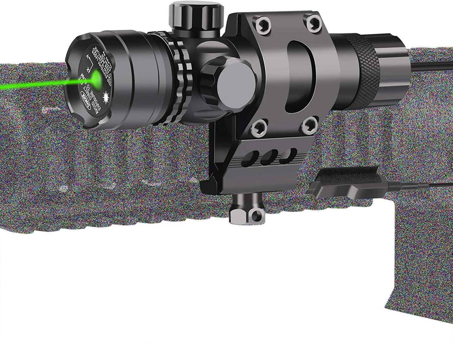 Green and red tactical laser with 20mm mount and pressure switch by SFT2 Tactical, mounted and ready for precision targeting.