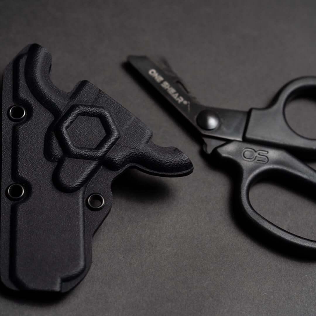 Black MINI Compact EMT and First Responders Rescue Shears Kydex Holder | ONE SHEAR® - OVERLANDERS Outfitter