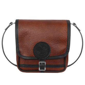Backcountry Sportsman Bison Leather Mini Haversack showing compact leather bag with adjustable strap and detailed stitching.