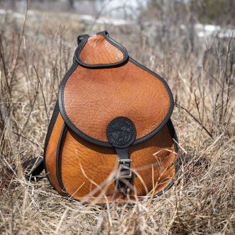 Backcountry Sportsman Bison Leather Lady Slipper Pack shown with sturdy leather exterior and adjustable straps for outdoor use.