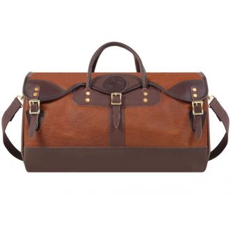 Backcountry Sportsman Bison Leather Sportsman's Duffel bag in rich brown leather with sturdy handles and spacious interior.