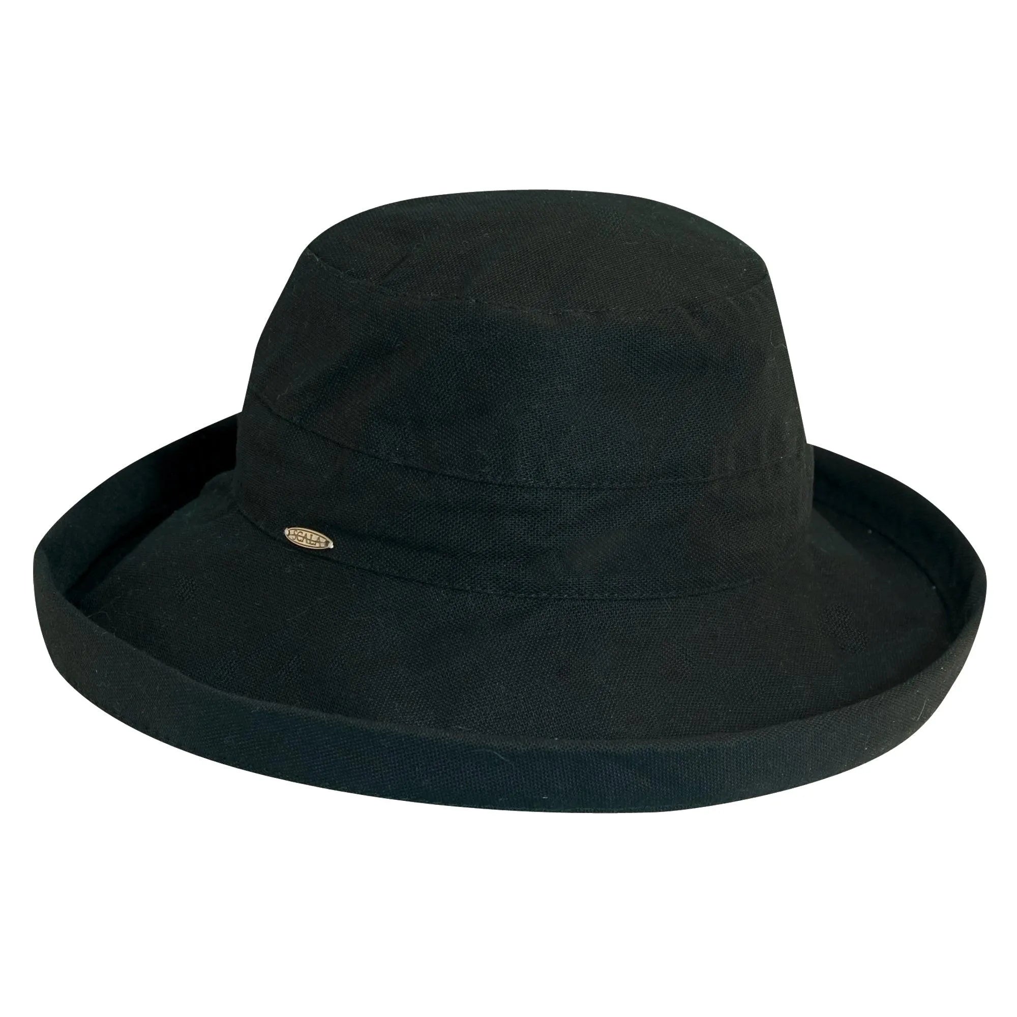 Black Scala Simple Cotton women's sun hat with a wide brim, lightweight headwear by HatCountry, perfect for sunny outdoor days.