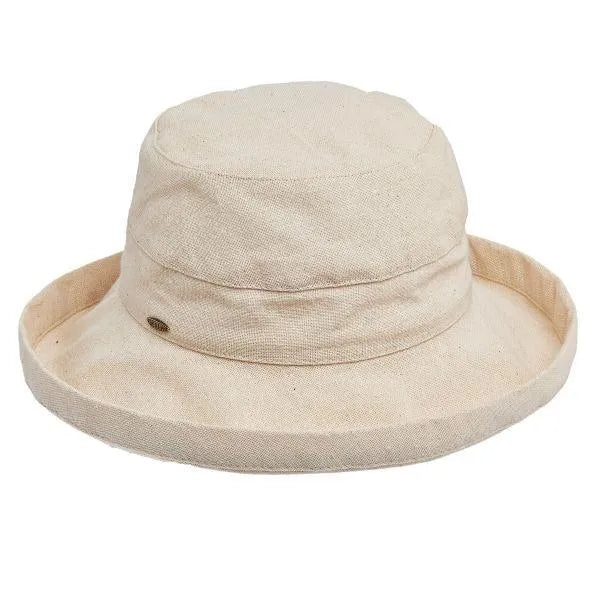 Women's Scala Simple Cotton Sun Hat by HatCountry, lightweight headwear with a wide brim and linen texture for sun protection.