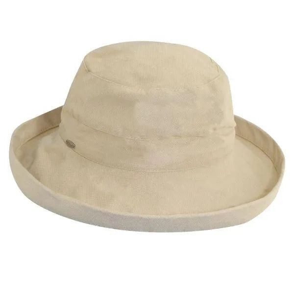 Natural cotton women's sun hat with a simple, wide brim design from HatCountry, perfect for summer outdoor wear.
