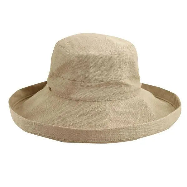 Taupe women's cotton sun hat from Scala Simple Cotton by HatCountry, showing a wide brim and comfortable headwear style.