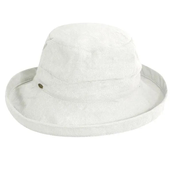White Scala Simple Cotton women's sun hat with wide brim, lightweight headwear by HatCountry, perfect for sun protection and casual wear.