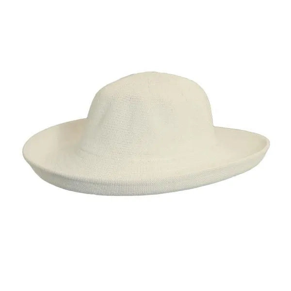 Natural-colored Scala Kissimmee women's sun hat by HatCountry, shown with wide brim and breathable fabric for sun protection.