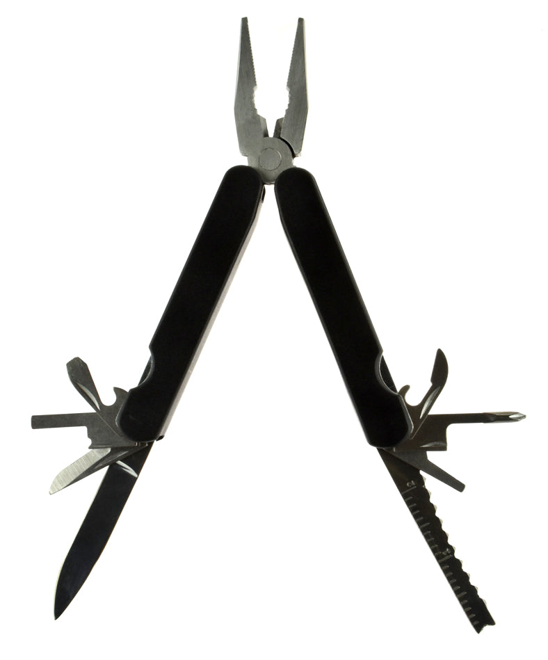 14-in-1 multifunction pocket tool with pliers, knives, screwdrivers, and other tools, designed for versatile everyday use.