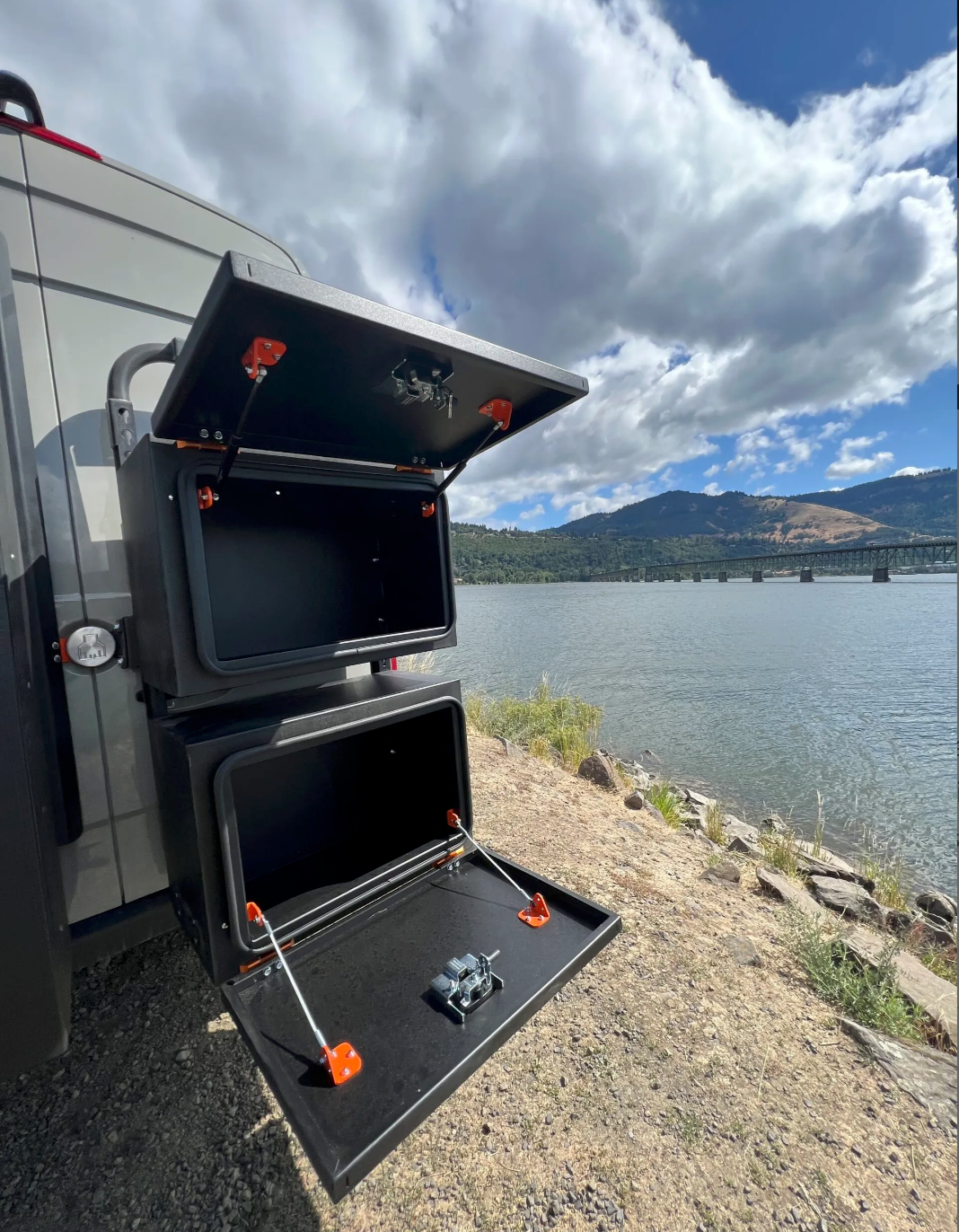 Lightweight Avatar Offroad Deka Box small rear door storage box for vans, ideal for organized vehicle storage.