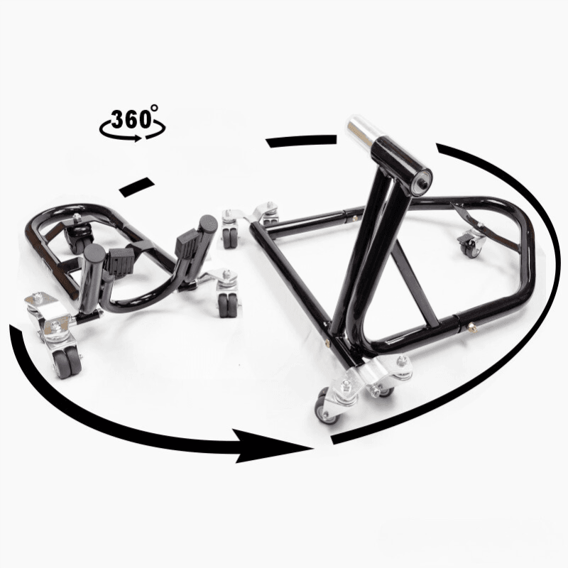 Bean's Moto Booth Liou Stand™ motorcycle paddock stand dolly mover for easy motorcycle lifting and transport.