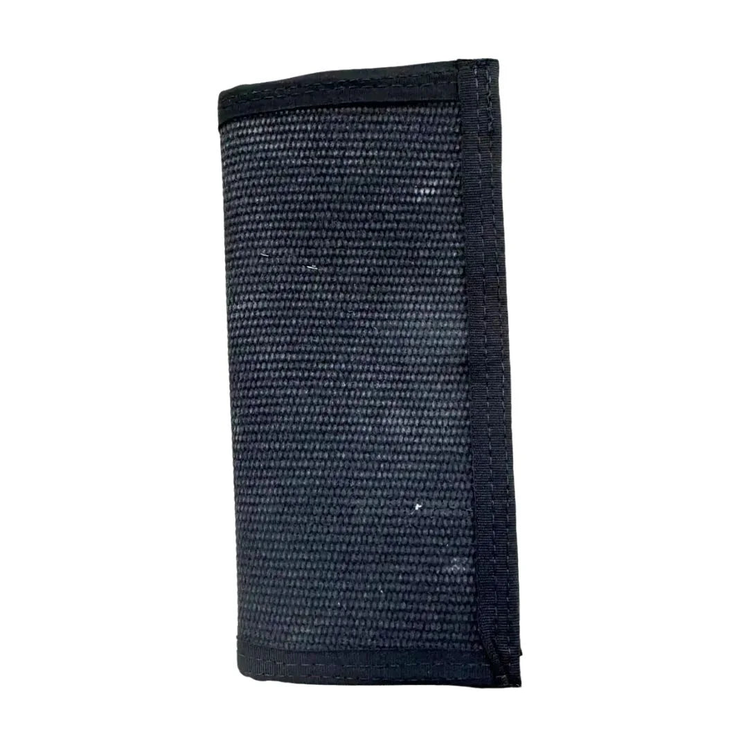 Recycled Firefighter black long wallet with no-snap design, made from recycled materials, featuring multiple card slots and a sleek look.