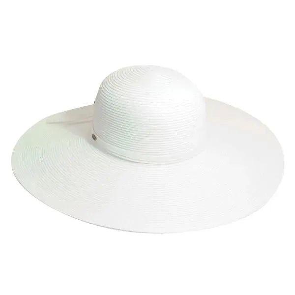 White women's straw sun hat from Scala Cape May collection, perfect for summer outdoor headwear by HatCountry.