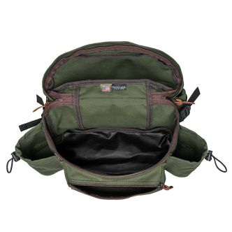 Backcountry Sportsman All Day Lumbar Pack open with adjustable straps and multiple compartments visible.