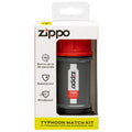 Zippo Typhoon Match Kit with waterproof case, featuring matches and survival tools for outdoor adventures.