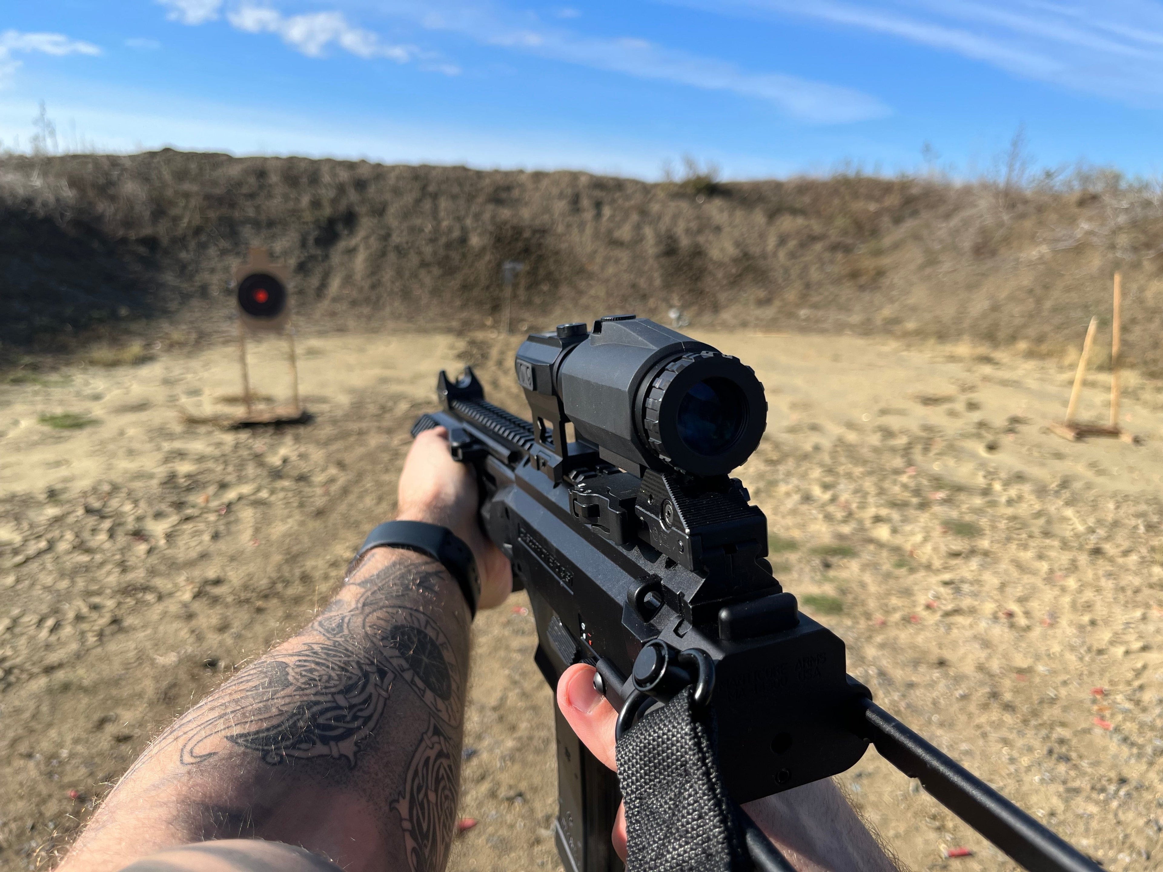 SFT2 Tactical Dragoon 3x Magnifier mounted on a firearm for enhanced viewing and aiming accuracy.