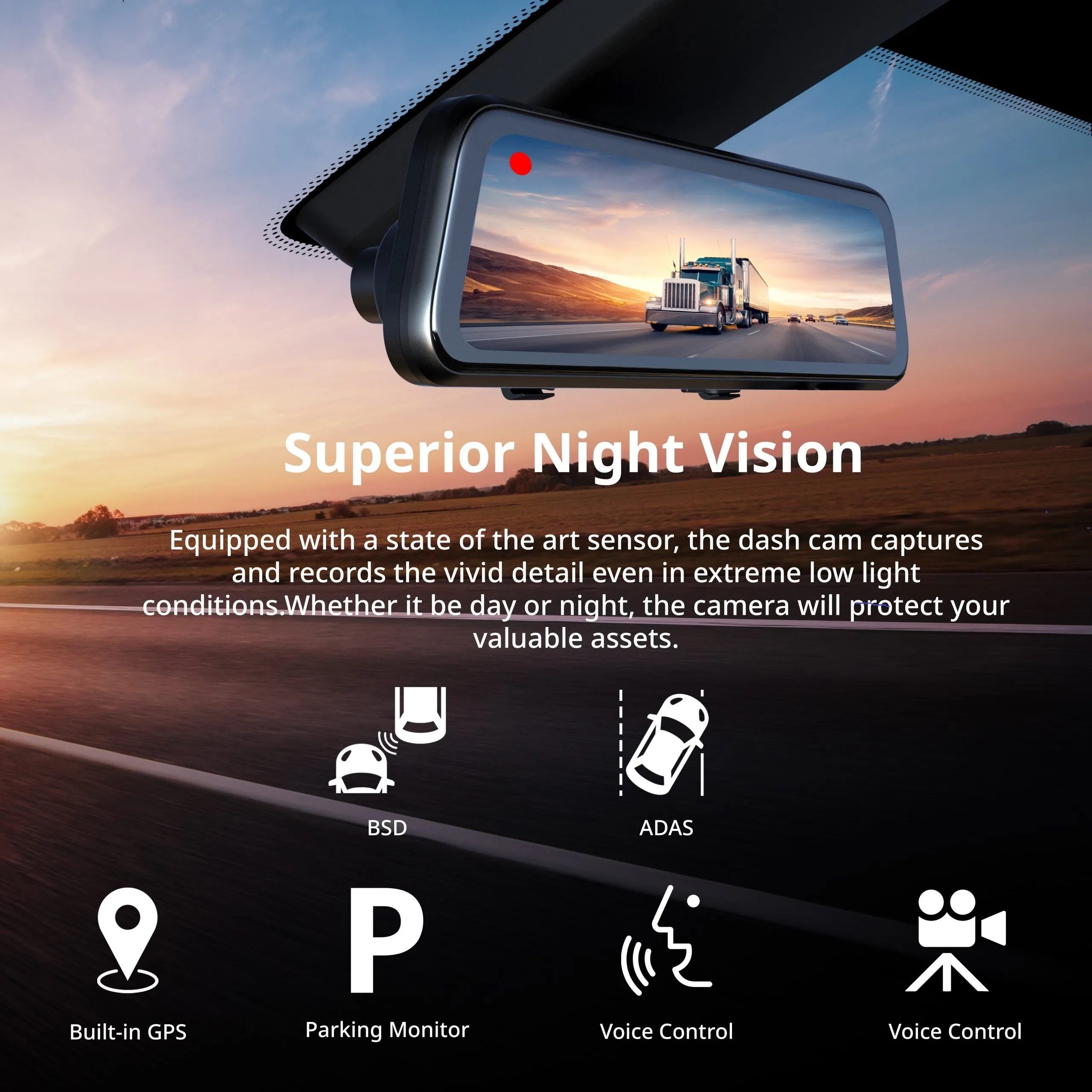 Rexing M1 Pro dual dash cam with front 2K resolution and rear 1080p, mounted inside a vehicle for recording.