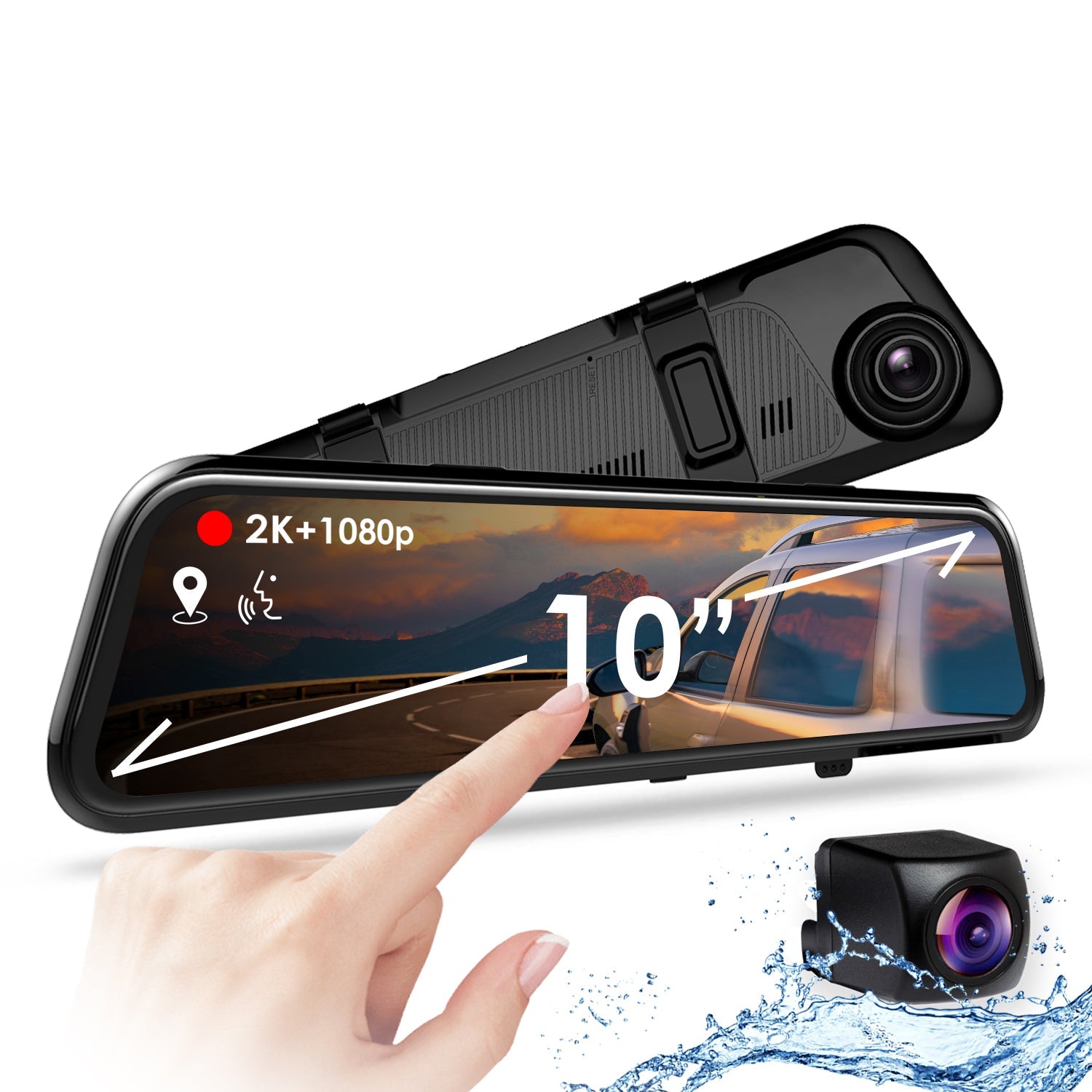 Rexing M1 Pro dual dash cam with 2K front and 1080p rear cameras mounted inside a vehicle.