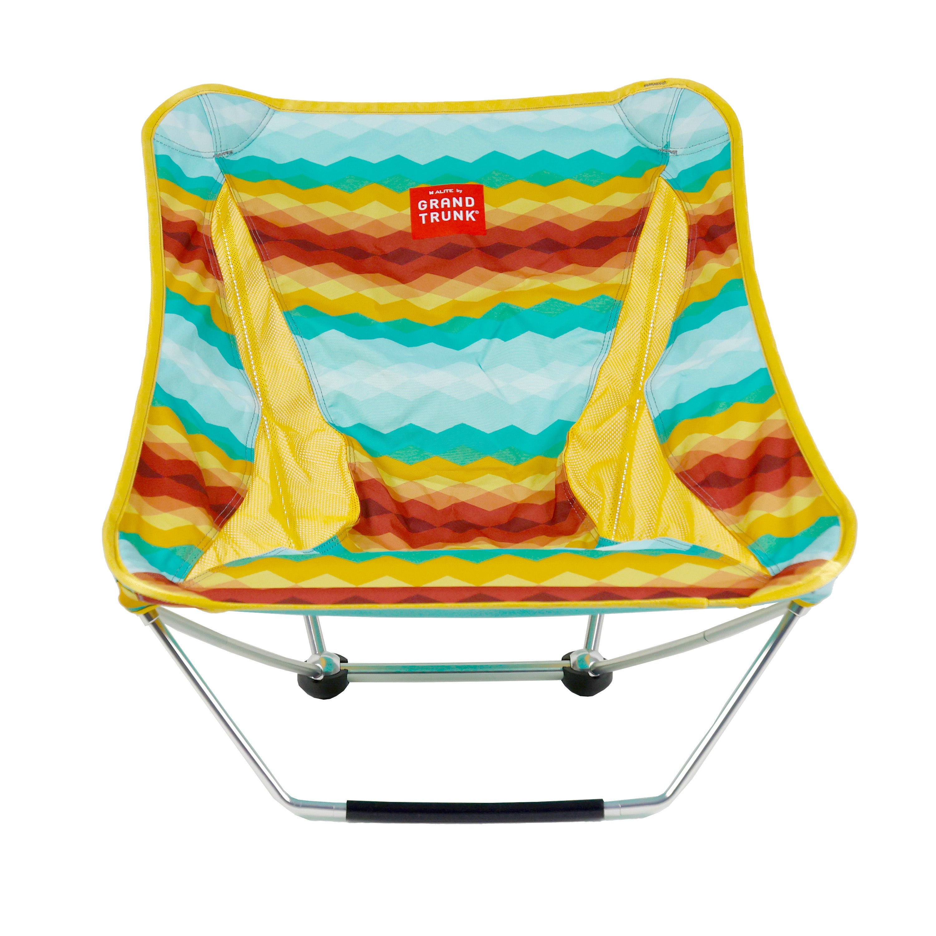 GrandTrunk Mayfly Low Ground Collapsible Chair with horizon fabric, lightweight and portable for outdoor relaxation.