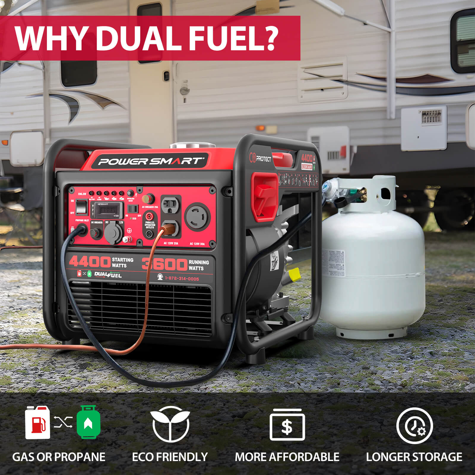 4400W/4000W Gasoline/Propane Duel Fuel Inverter Generator w/ CO Alert MB5040DC - OVERLANDERS Outfitter