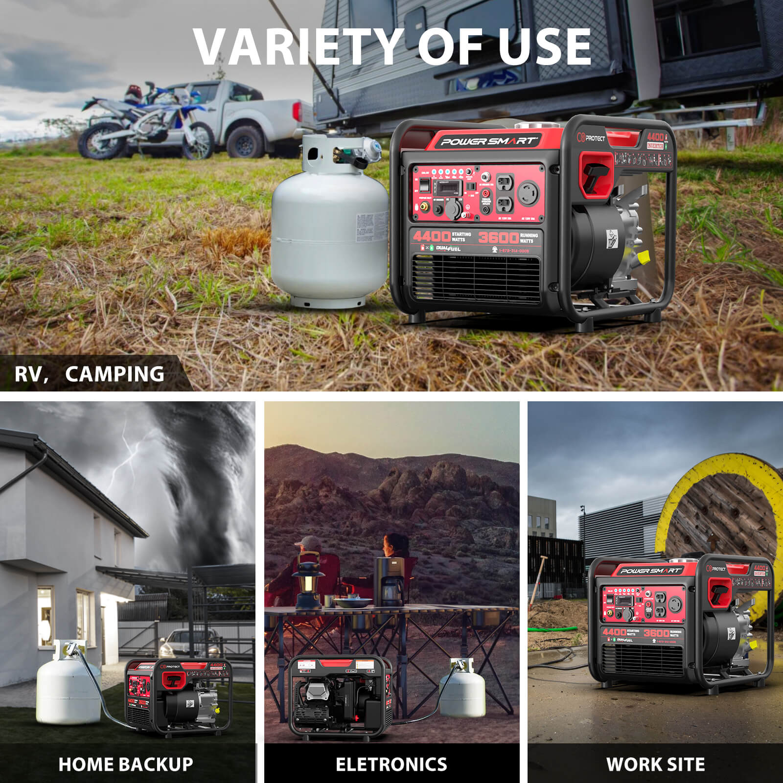4400W/4000W Gasoline/Propane Duel Fuel Inverter Generator w/ CO Alert MB5040DC - OVERLANDERS Outfitter