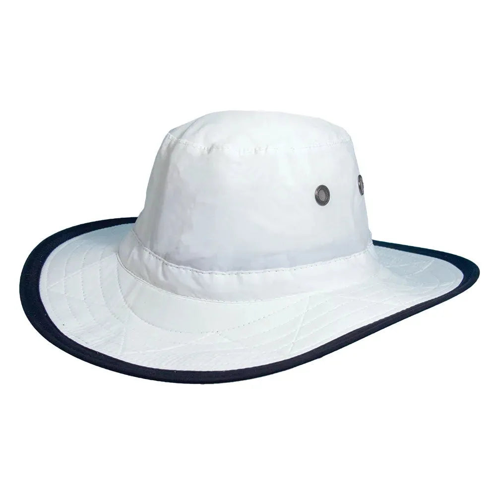 White Dorfman Pacific Clear Creek UPF 50+ bucket sun hat, lightweight headwear with wide brim for sun protection.