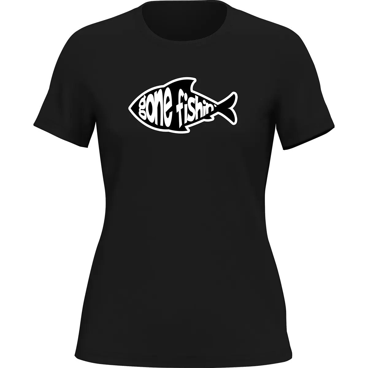 Outdoorzees Gone Fishing v3 women's T-shirt featuring a fishing-themed graphic on soft, comfortable fabric.