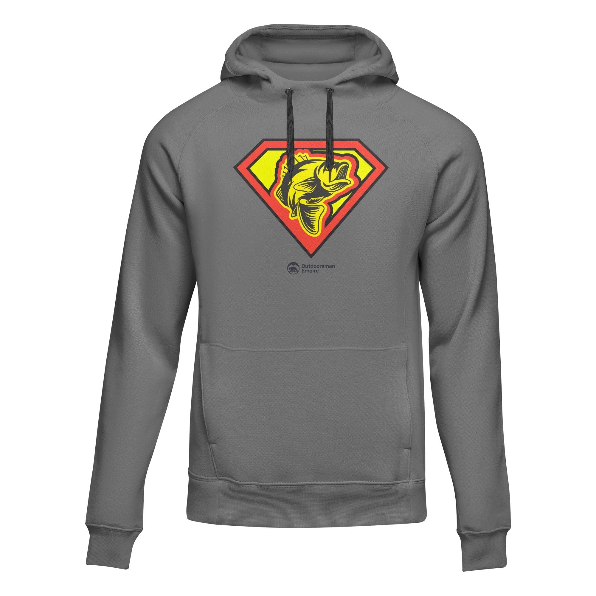 Outdoorzees Super Fishing adult fleece hoodie shown in medium size, featuring a cozy fleece material and fishing-themed design.