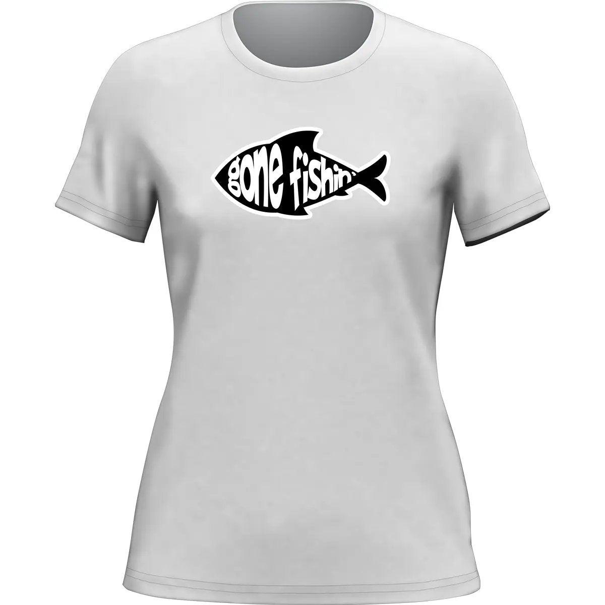 Outdoorzees Gone Fishing v3 women's T-Shirt featuring a fishing-themed design, casual fit, and soft fabric for outdoor enthusiasts.