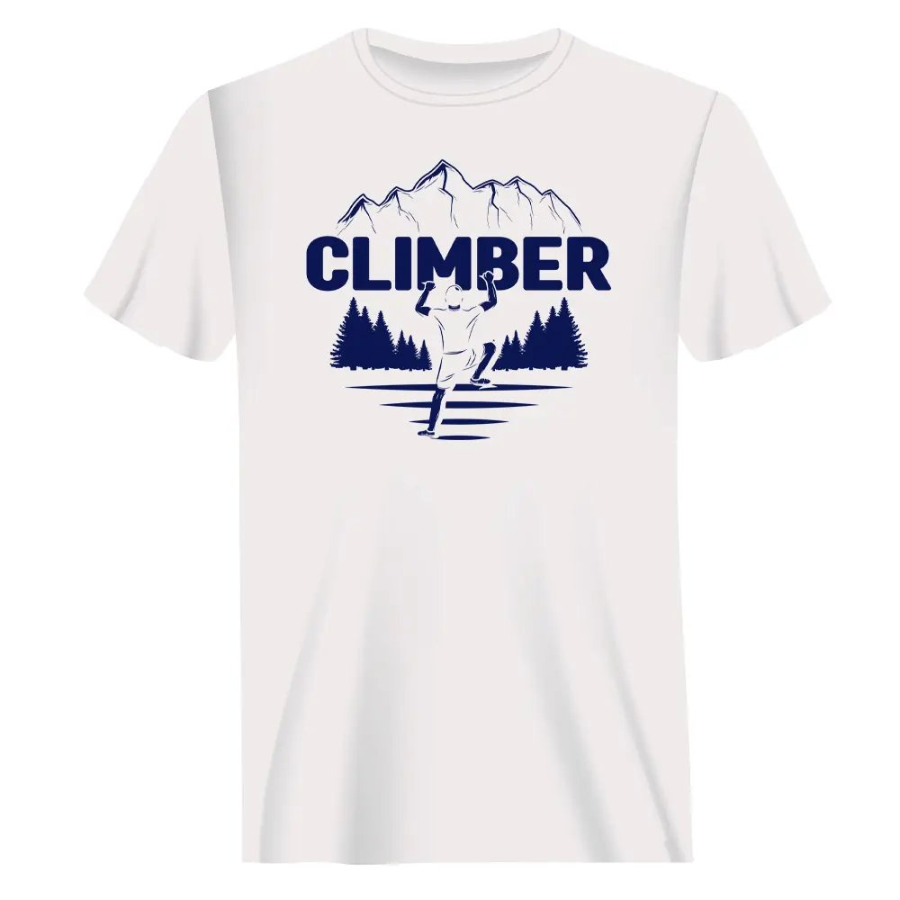 Outdoorzees Climber Man T-Shirt featuring a mountain climber graphic on a casual men's T-shirt.