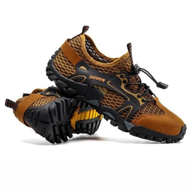 Men's Stevvex mesh hiking shoes with breathable fabric, wearproof rubber soles, quick-dry water sports shoes for hiking and walking.