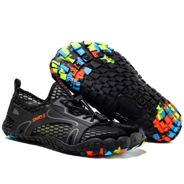 Men's Stevvex mesh hiking shoes with breathable, quick-dry water-resistant rubber soles for athletic outdoor water activities.
