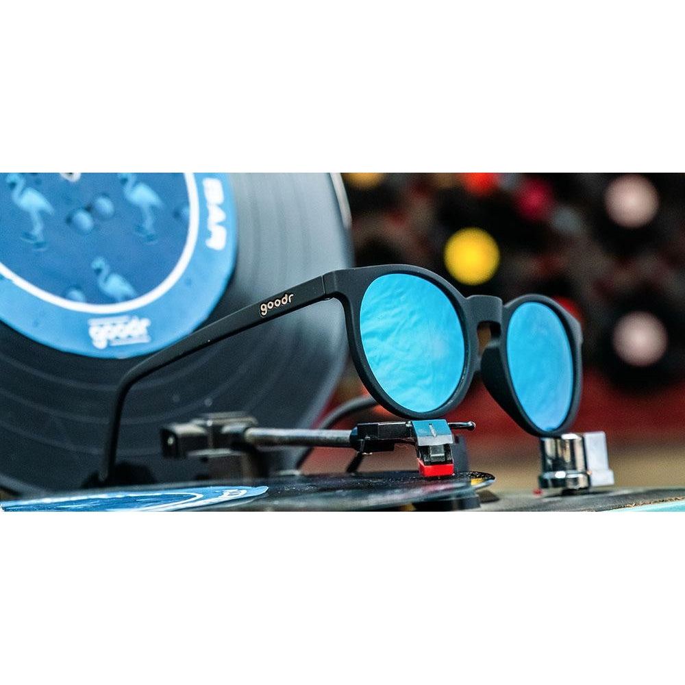 Rare Air Discs Midnight Ramble Circle Bar polarized sunglasses with dark frames and tinted lenses, stylish accessories for outdoor wear.