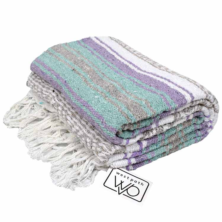 Seafoam Green & Pastel Purple Mexican Falsa Blanket - OVERLANDERS Outfitter