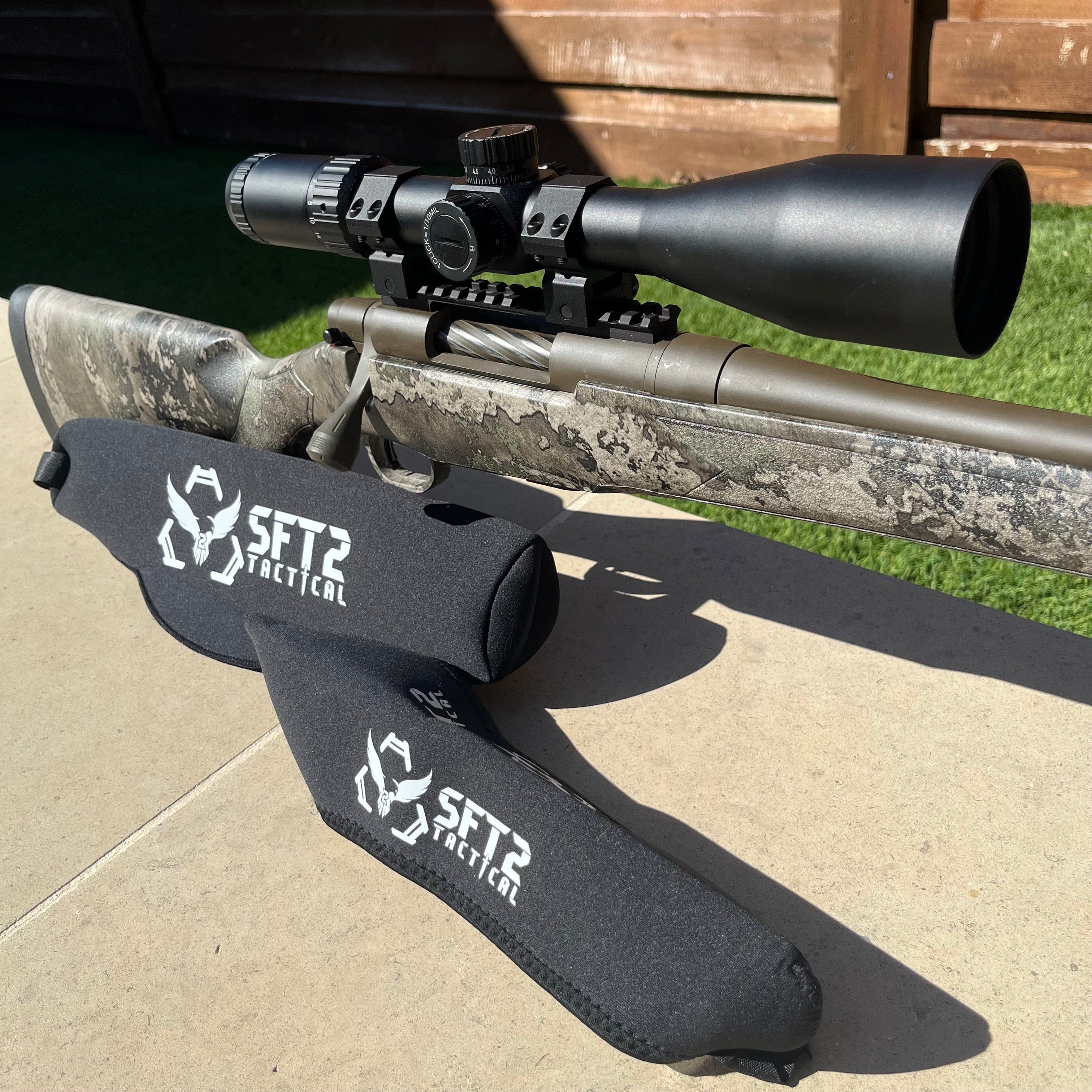 SFT2 Tactical Scope Cover in two sizes, designed for protecting tactical scopes during outdoor use.