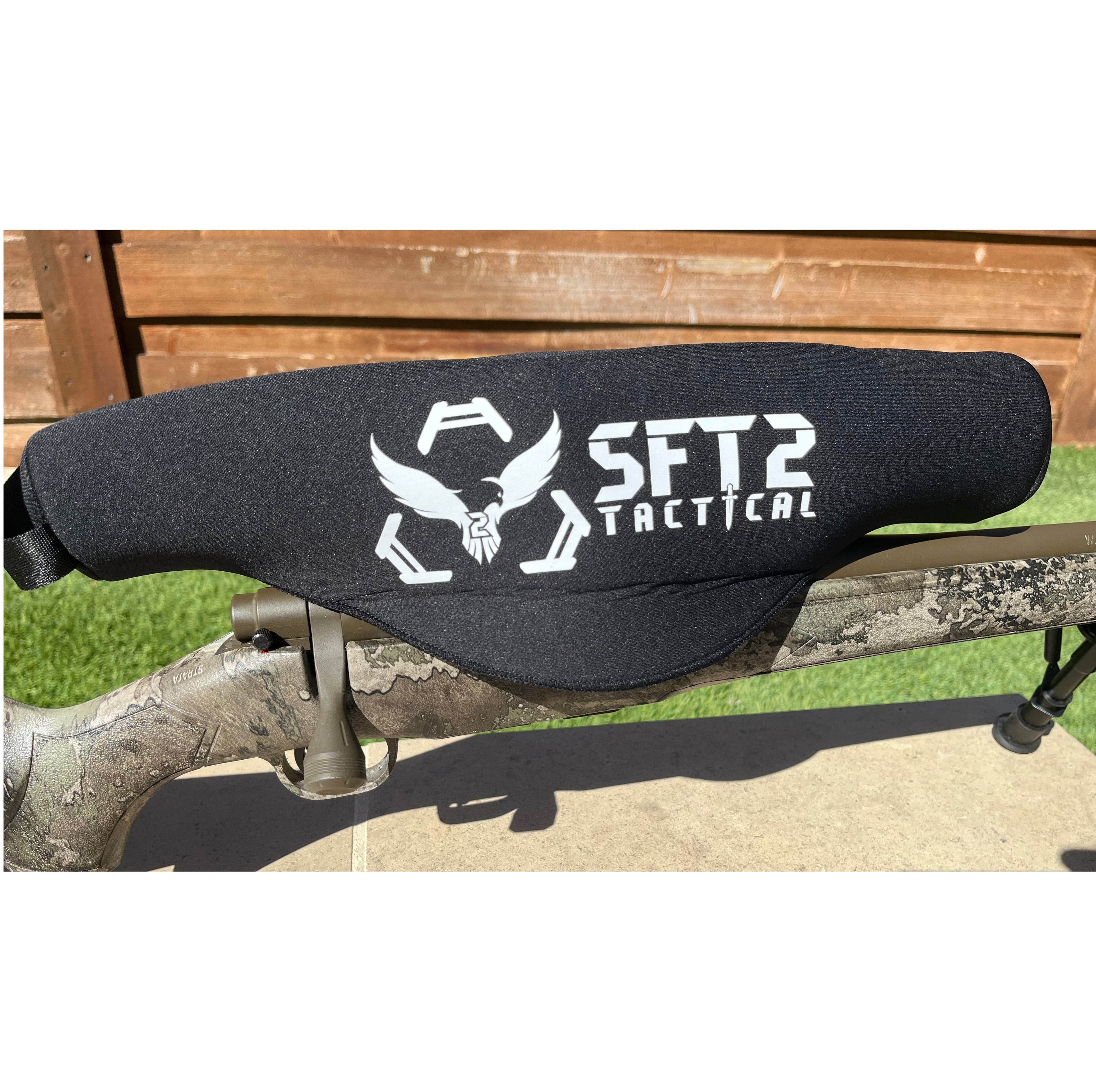 SFT2 Tactical Scope Cover in two sizes, designed for protecting rifle scopes during outdoor activities.