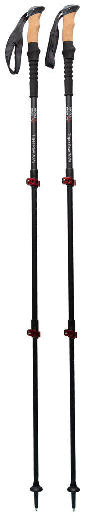 Backcountry Sportsman Tiger Paw 7075 Trekking Poles with adjustable shafts and ergonomic grips for hiking and trekking.