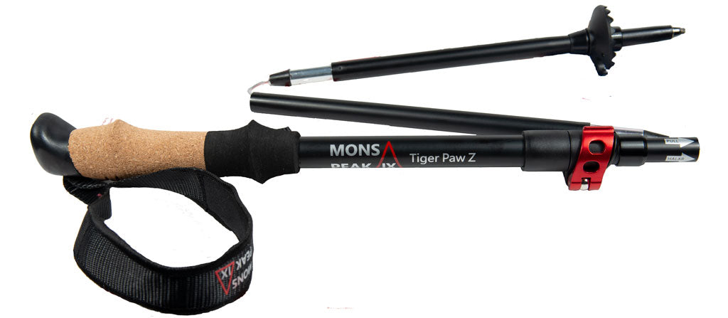 Backcountry Sportsman Tiger Paw Z Trekking Poles with ergonomic grips and adjustable shafts, ideal for hiking and outdoor trekking.