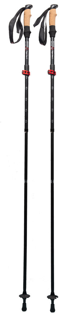Backcountry Sportsman Tiger Paw Z Trekking Poles with ergonomic handles and adjustable shafts for hiking on rugged trails.