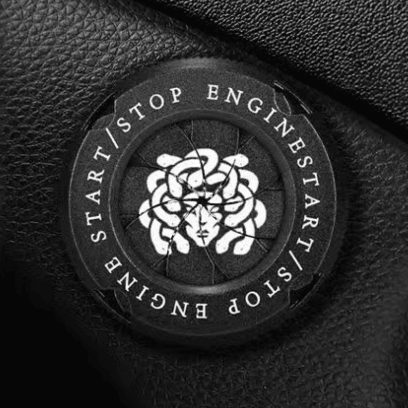 Customizable motorcycle igniter cover with central logo by Bean's Moto Booth, featuring a sleek design for motorcycle ignition systems.