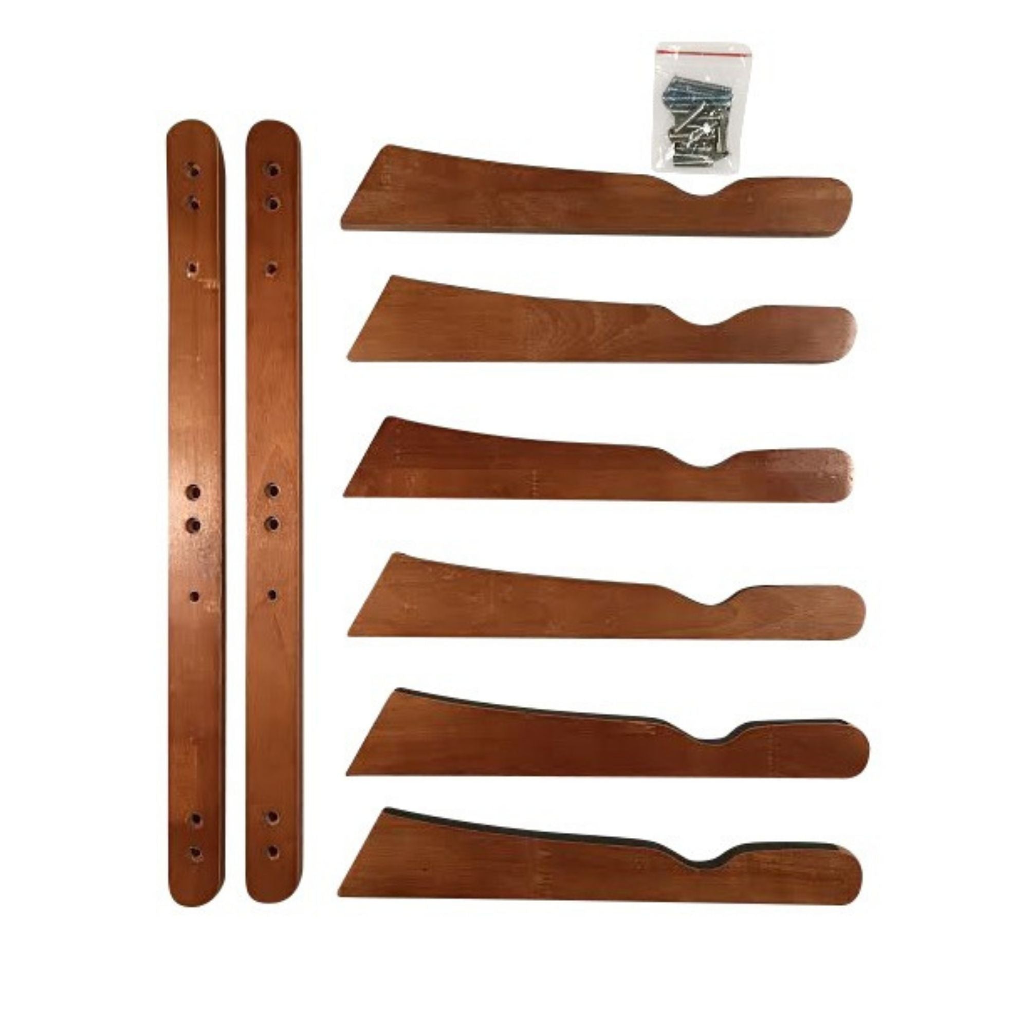 COR Surf triple bamboo surfboard wall rack with hardware for easy installation, suitable for surfboards, wakeboards, snowboards, and skateboards.