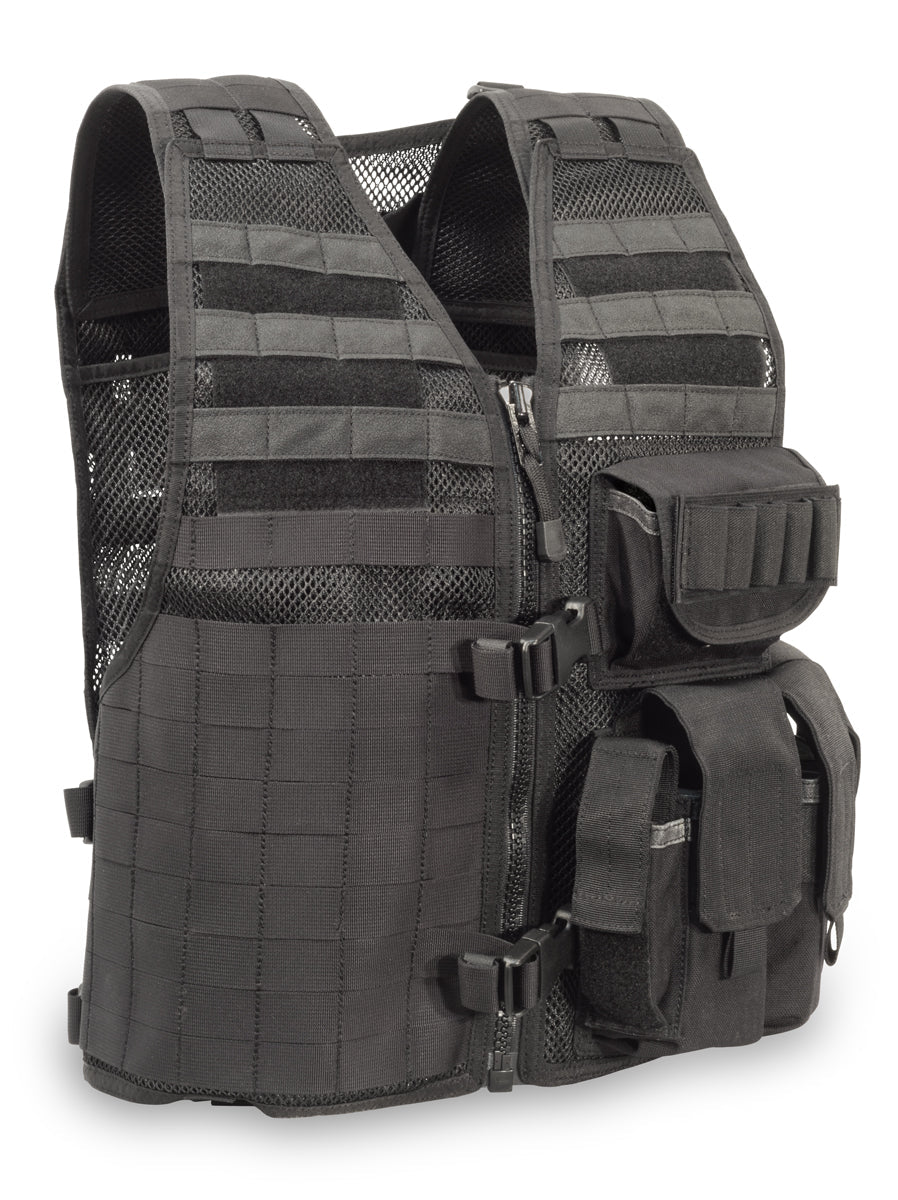 Elite Survival Systems MVP "Ammo Adapt" Tactical Vest in black with adjustable straps and multiple pockets for gear.