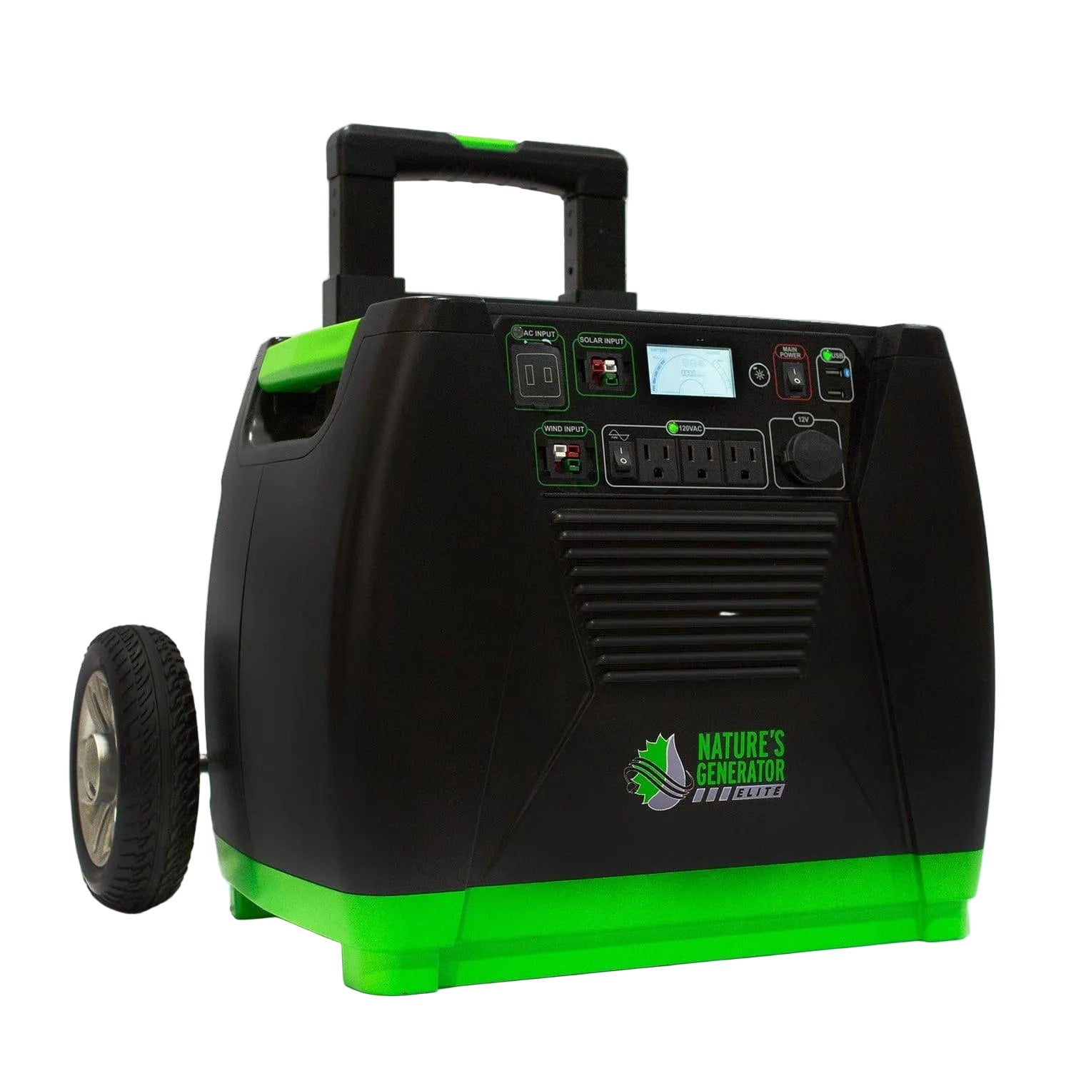 Nature's Generator Elite Gold WE System, portable solar power generator with control panel and multiple outlets for electronics.