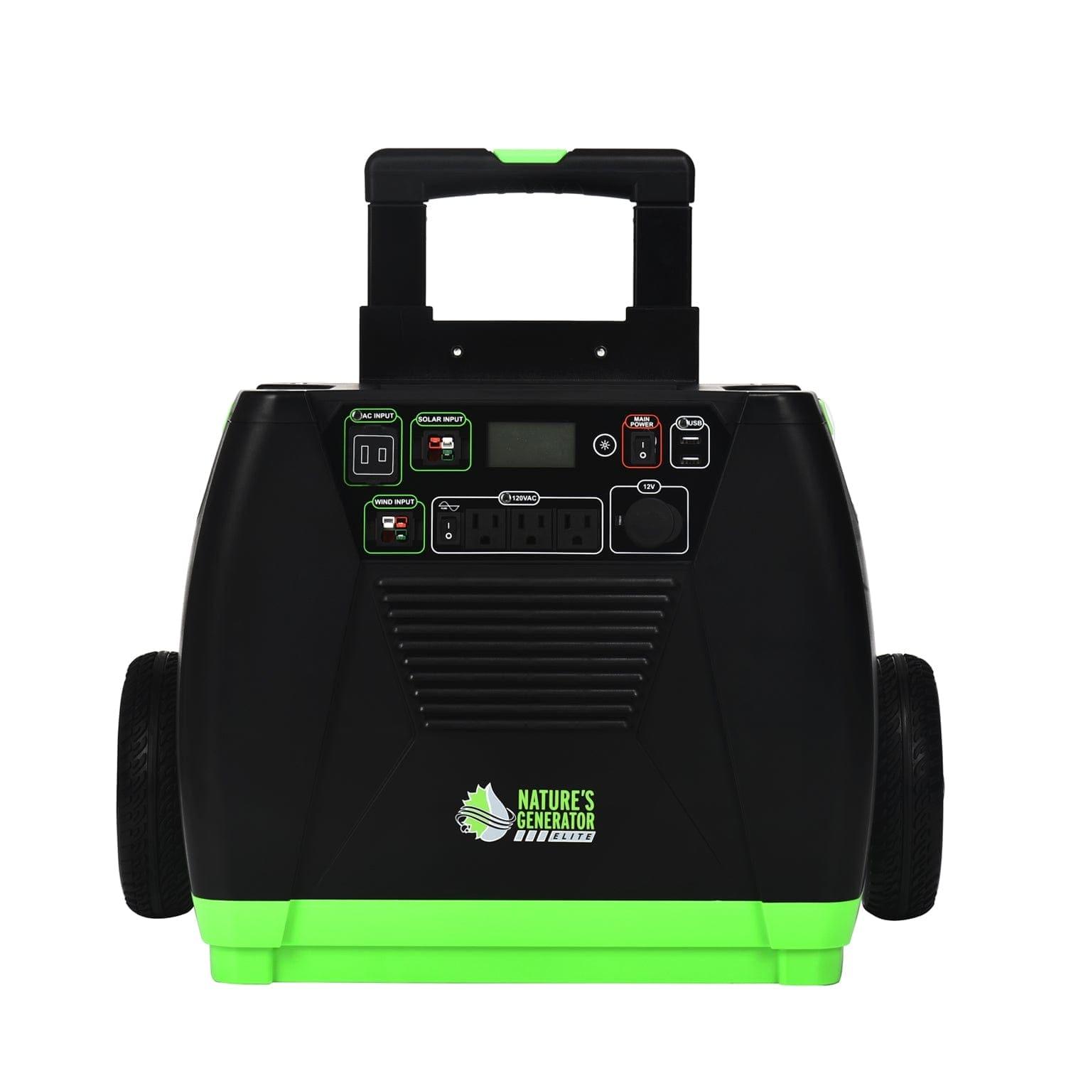 Nature's Generator Elite portable power station with multiple outlets and control panel, used for off-grid energy solutions.
