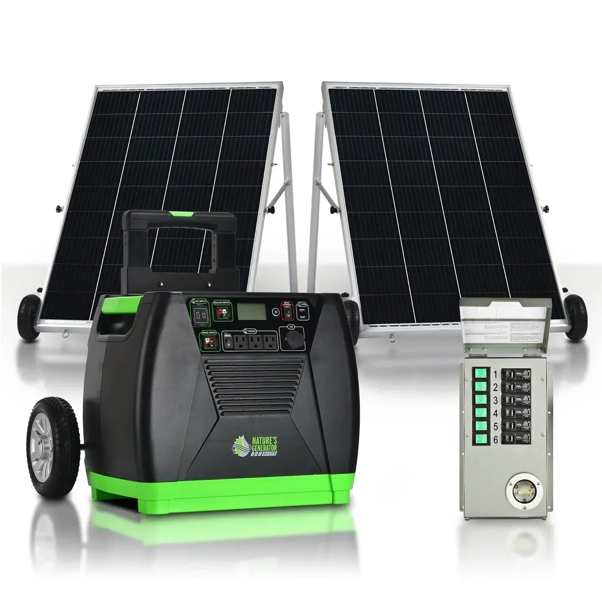 Green Vista Living Nature's Generator Elite Gold PE system, portable electronics power station with multiple outlets and digital display.