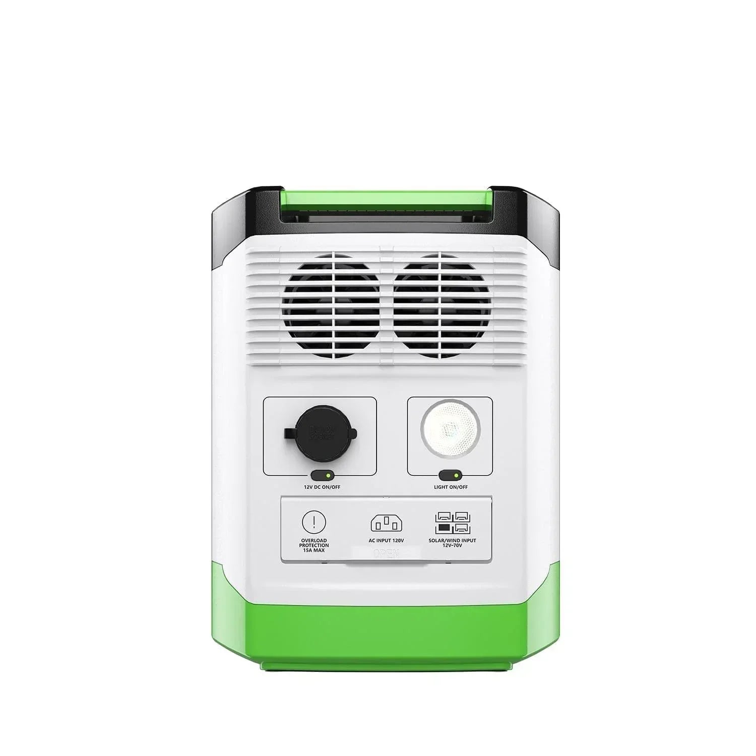 Green Vista Living Nature's Generator Lithium 1800 Power Station showing its compact design and digital display screen.