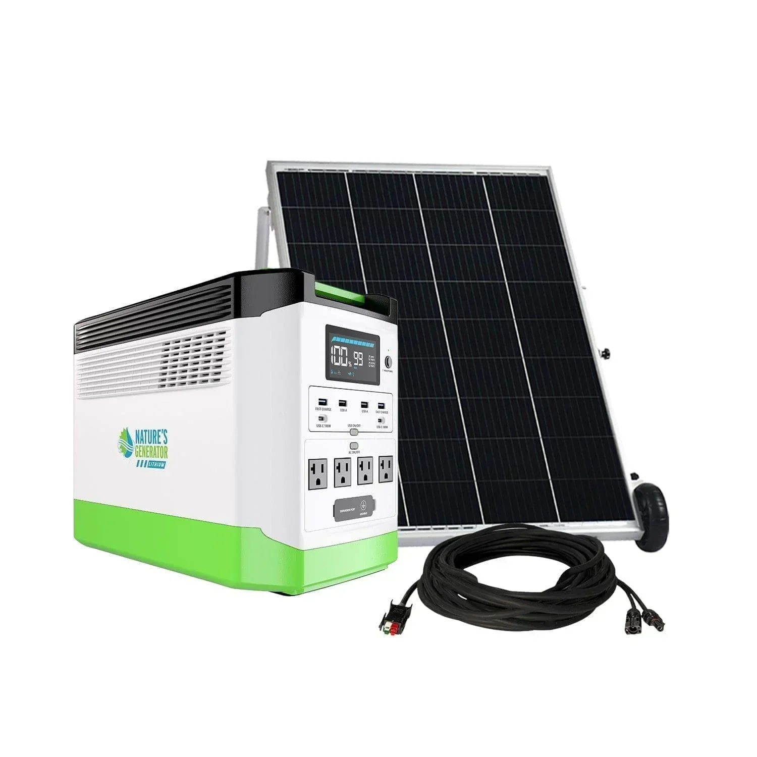 Green Vista Living Nature's Generator Lithium 1800 Gold portable generator with digital display and multiple power outlets.